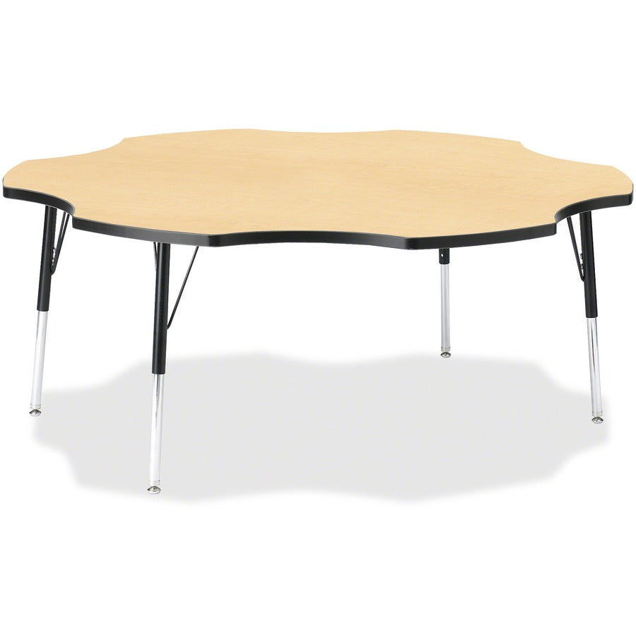 Jonti-Craft Berries Adult Black Edge Six-leaf Table - Laminated, Maple Top - Four Leg Base - 4 Legs - Height Adjustable - 24" to 31" Adjustment x 1.13" Table Top Thickness x 60" Table Top Diameter - 31" Height - Educational Environment - Assembly Requi...