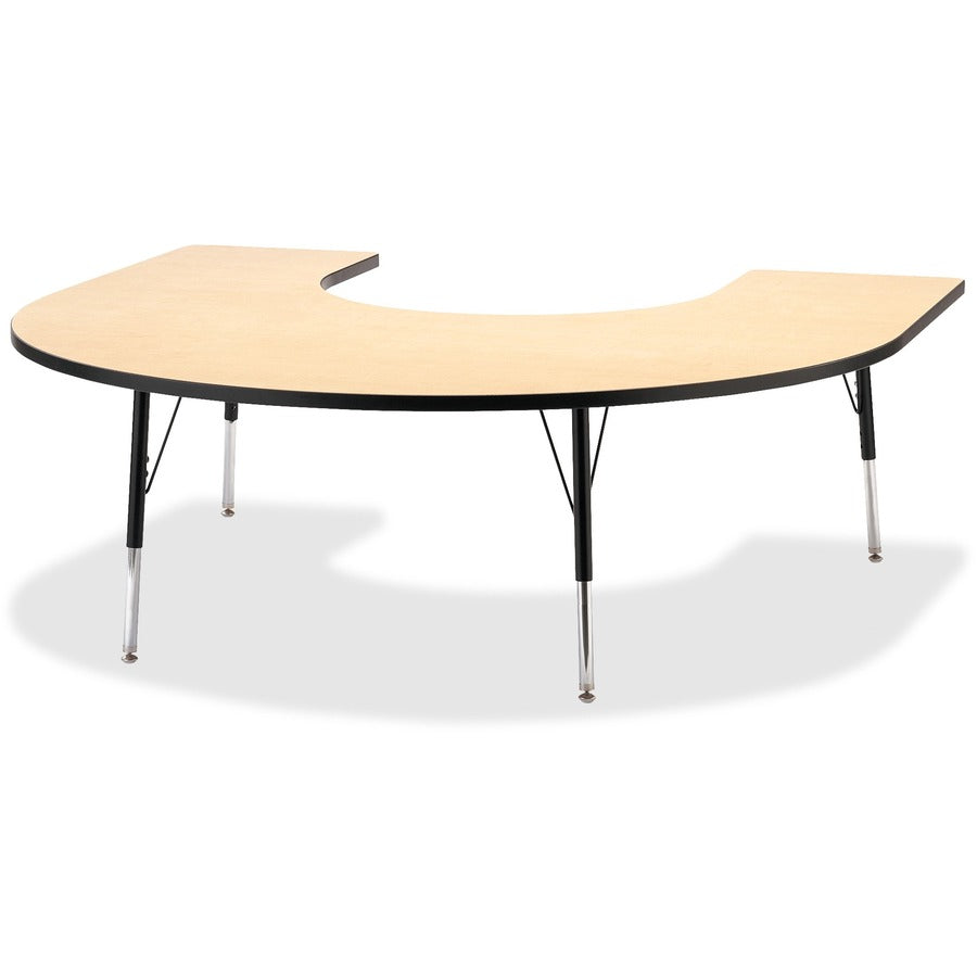 Jonti-Craft Berries Adult Black Edge Horseshoe Table - Laminated Horseshoe-shaped, Maple Top - Four Leg Base - 4 Legs - Height Adjustable - 24" to 31" Adjustment - 66" Table Top Length x 60" Table Top Width x 1.13" Table Top Thickness - 31" Height - Ed...