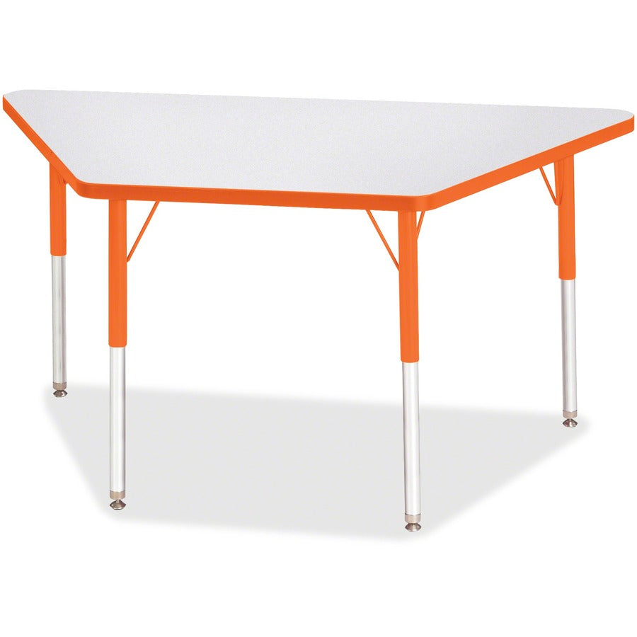Jonti-Craft Berries Adult-Size Gray Laminate Trapezoid Table - Laminated Trapezoid, Orange Top - Four Leg Base - 4 Legs - Height Adjustable - 24" to 31" Adjustment - 48" Table Top Length x 24" Table Top Width x 1.13" Table Top Thickness - 31" Height...