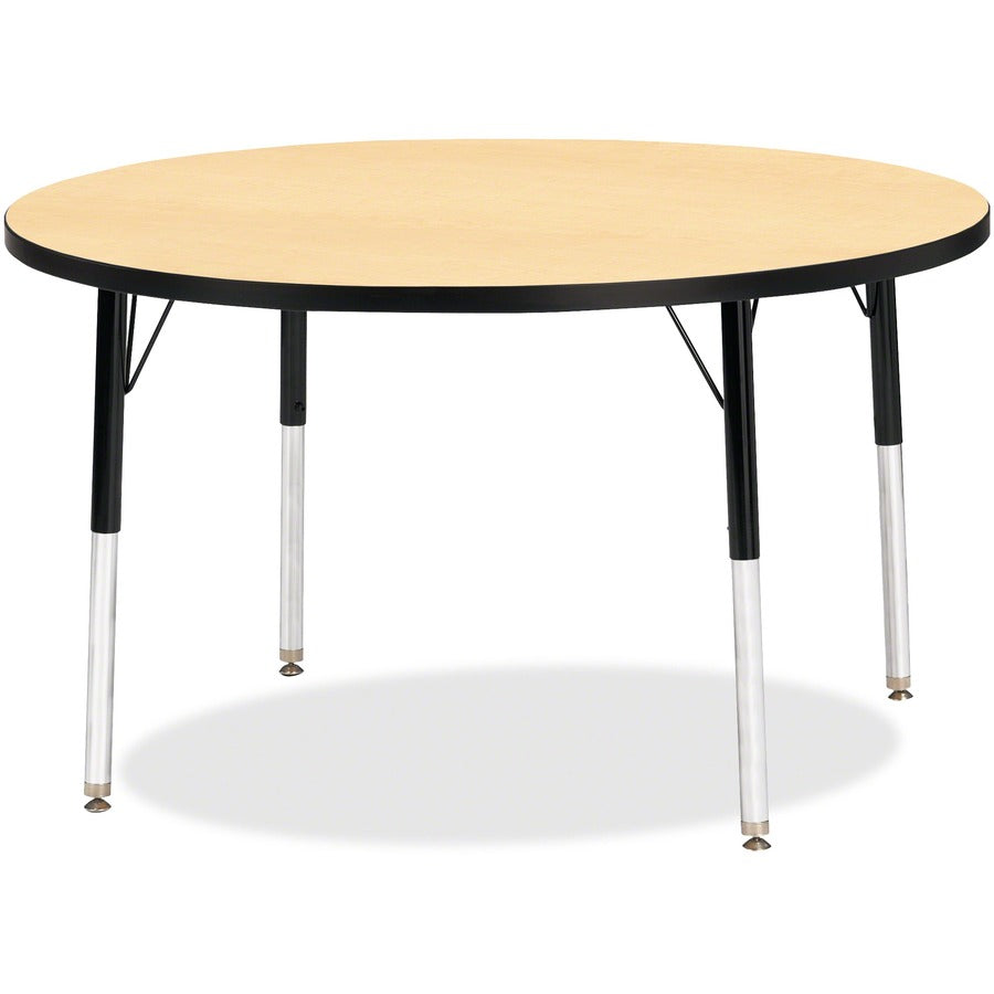 Jonti-Craft Berries Elementary Height Classic Round Color Top Table - Laminated Round, Maple Top - Four Leg Base - 4 Legs - Height Adjustable - 15" to 24" Adjustment x 1.13" Table Top Thickness x 42" Table Top Diameter - 24" Height - Art, Craft - Assem...