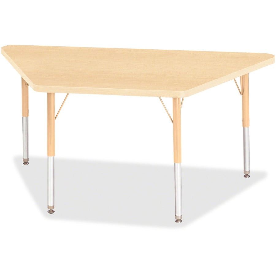 Jonti-Craft Berries Maple Top Elementary Height Trapezoid Table - Laminated Trapezoid, Maple Top - Four Leg Base - 4 Legs - Height Adjustable - 15" to 24" Adjustment - 48" Table Top Length x 24" Table Top Width x 1.13" Table Top Thickness - 24" Height...