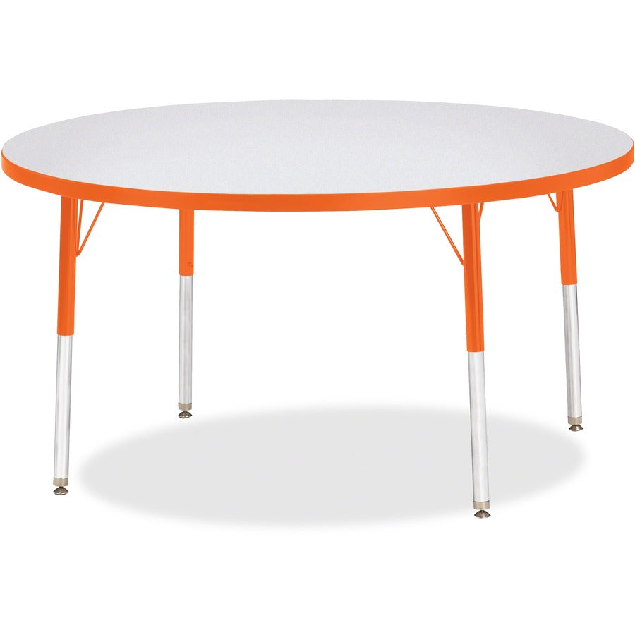 Jonti-Craft Berries Adult Height Color Edge Round Table - Laminated Round, Orange Top - Four Leg Base - 4 Legs - Height Adjustable - 24" to 31" Adjustment x 1.13" Table Top Thickness x 48" Table Top Diameter - 31" Height - Art, Craft - Assembly Require...