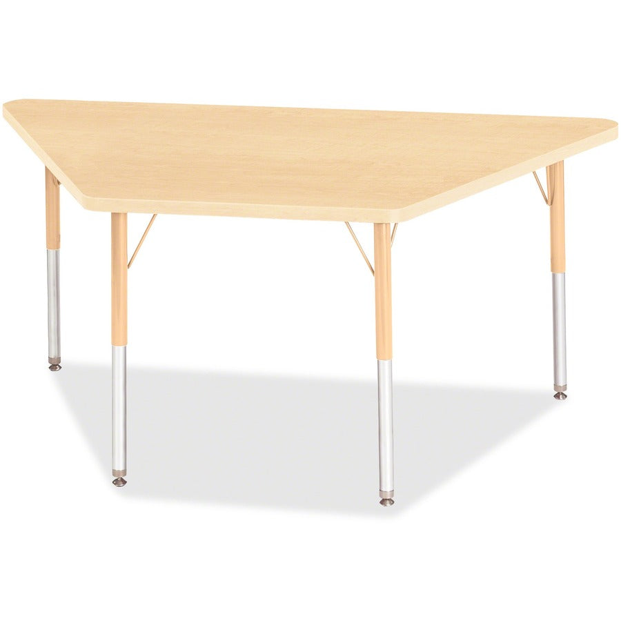 Jonti-Craft Berries Adult-Size Maple Prism Trapezoid Table - Laminated Trapezoid, Maple Top - Four Leg Base - 4 Legs - Height Adjustable - 24" to 31" Adjustment - 60" Table Top Length x 30" Table Top Width x 1.13" Table Top Thickness - 31" Height - Edu...