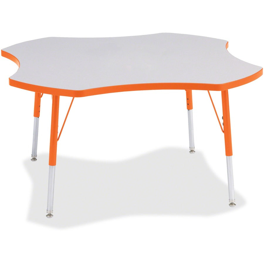 Jonti-Craft Berries Prism Four-Leaf Student Table - Laminated, Orange Top - Four Leg Base - 4 Legs - Height Adjustable - 24" to 31" Adjustment x 1.13" Table Top Thickness x 48" Table Top Diameter - 31" Height - Educational Environment - Assembly Requir...