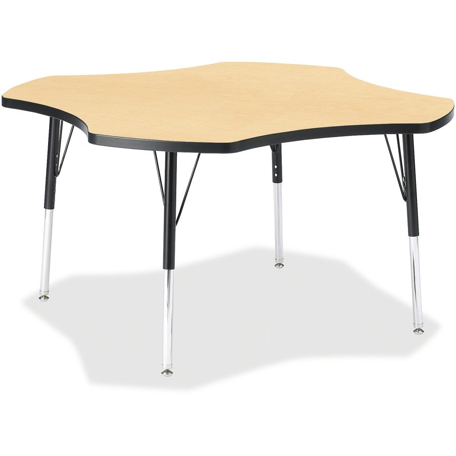 Jonti-Craft Berries Elementary Black Edge Four-leaf Table - Laminated, Maple Top - Four Leg Base - 4 Legs - Height Adjustable - 15" to 24" Adjustment x 1.13" Table Top Thickness x 48" Table Top Diameter - 24" Height - Educational Environment - Assembly...