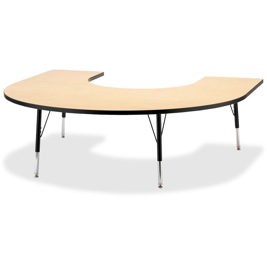 Jonti-Craft Berries Elementary Black Edge Horseshoe Table - Laminated Horseshoe-shaped, Maple Top - Four Leg Base - 4 Legs - Height Adjustable - 15" to 24" Adjustment - 66" Table Top Length x 60" Table Top Width x 1.13" Table Top Thickness - 24" Height...