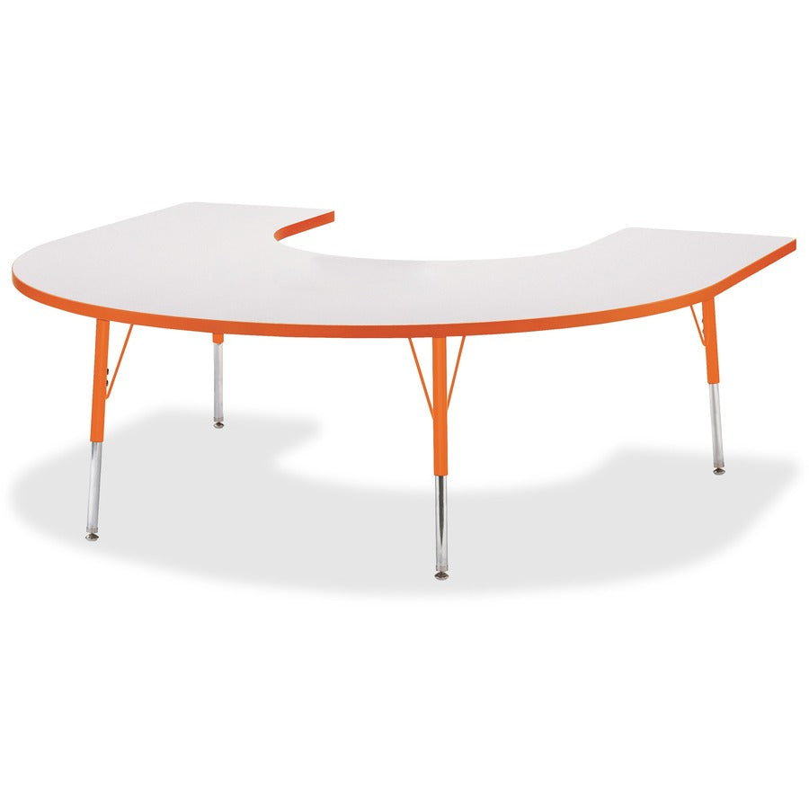 Jonti-Craft Berries Prism Horseshoe Student Table - Laminated Horseshoe-shaped, Orange Top - Four Leg Base - 4 Legs - Height Adjustable - 24" to 31" Adjustment - 66" Table Top Length x 60" Table Top Width x 1.13" Table Top Thickness - 31" Height - Educ...