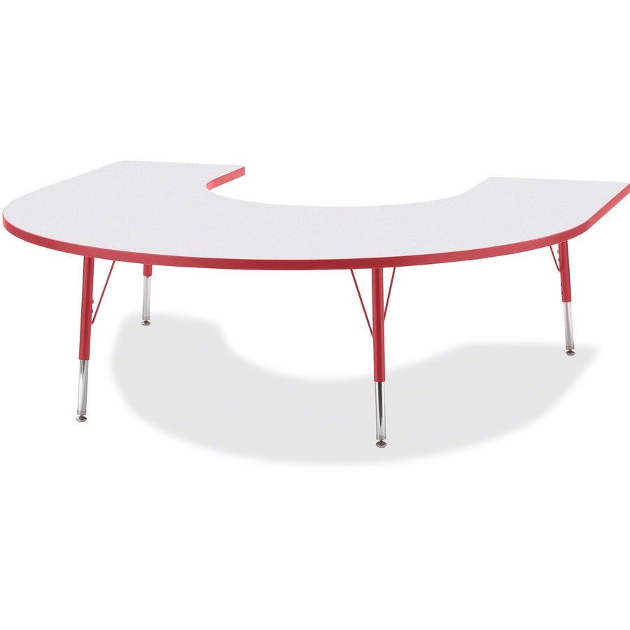 Jonti-Craft Berries Elementary Height Prism Edge Horseshoe Table - Laminated Horseshoe-shaped, Red Top - Four Leg Base - 4 Legs - Height Adjustable - 15" to 24" Adjustment - 66" Table Top Length x 60" Table Top Width x 1.13" Table Top Thickness - 24" H...