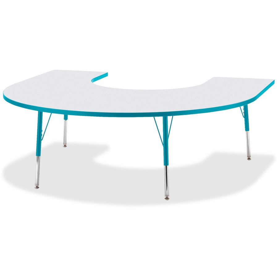 Jonti-Craft Berries Prism Horseshoe Student Table - Laminated Horseshoe-shaped, Teal Top - Four Leg Base - 4 Legs - Height Adjustable - 24" to 31" Adjustment - 66" Table Top Length x 60" Table Top Width x 1.13" Table Top Thickness - 31" Height - Educat...