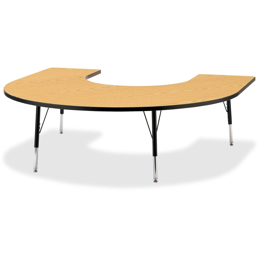 Jonti-Craft Berries Elementary Black Edge Horseshoe Table - Black Oak Horseshoe-shaped, Laminated Top - Four Leg Base - 4 Legs - Height Adjustable - 15" to 24" Adjustment - 66" Table Top Length x 60" Table Top Width x 1.13" Table Top Thickness - 24" He...
