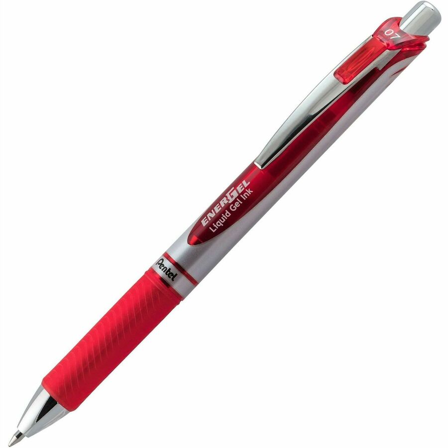 EnerGel EnerGel RTX Liquid Gel Pens - Refillable - Retractable - Red Ink - Gel-based - Silver Barrel - Metal Tip - 12 / Dozen