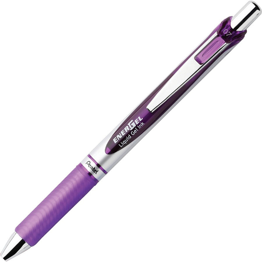 EnerGel EnerGel RTX Liquid Gel Pens - Refillable - Retractable - Violet Ink - Gel-based - Silver Barrel - Metal Tip - 12 / Dozen
