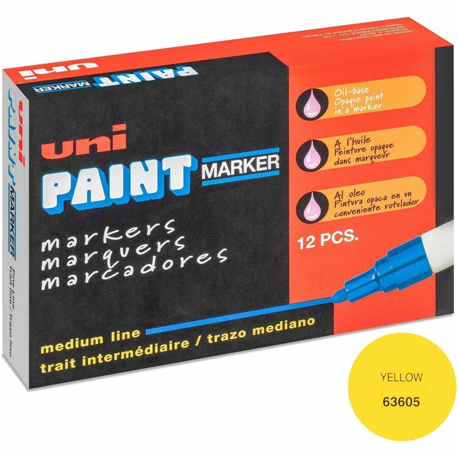 uni®, uni-Paint PX-20 Oil-Based Paint Marker - Yellow Ink - Oil Based - White Barrel - 12 / Dozen