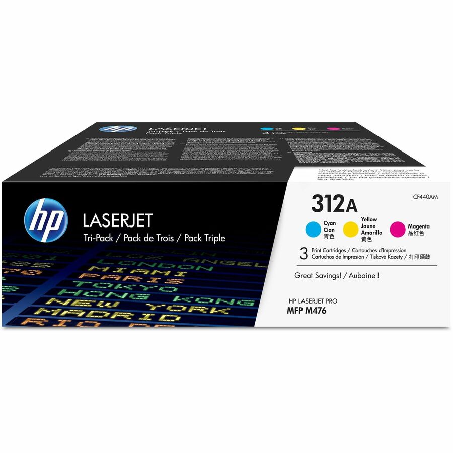 HP 312A (CF440AM) Original Standard Yield Laser Toner Cartridge - Tri-pack - Cyan, Magenta, Yellow - 1 Carton - 27000 Pages