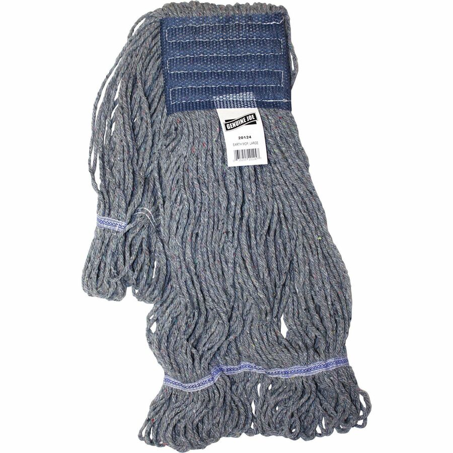 Genuine Joe 5" Headband Earth Mop Refill - Large - Quick Drying - Polyester Fiber - Blue - 1 Each