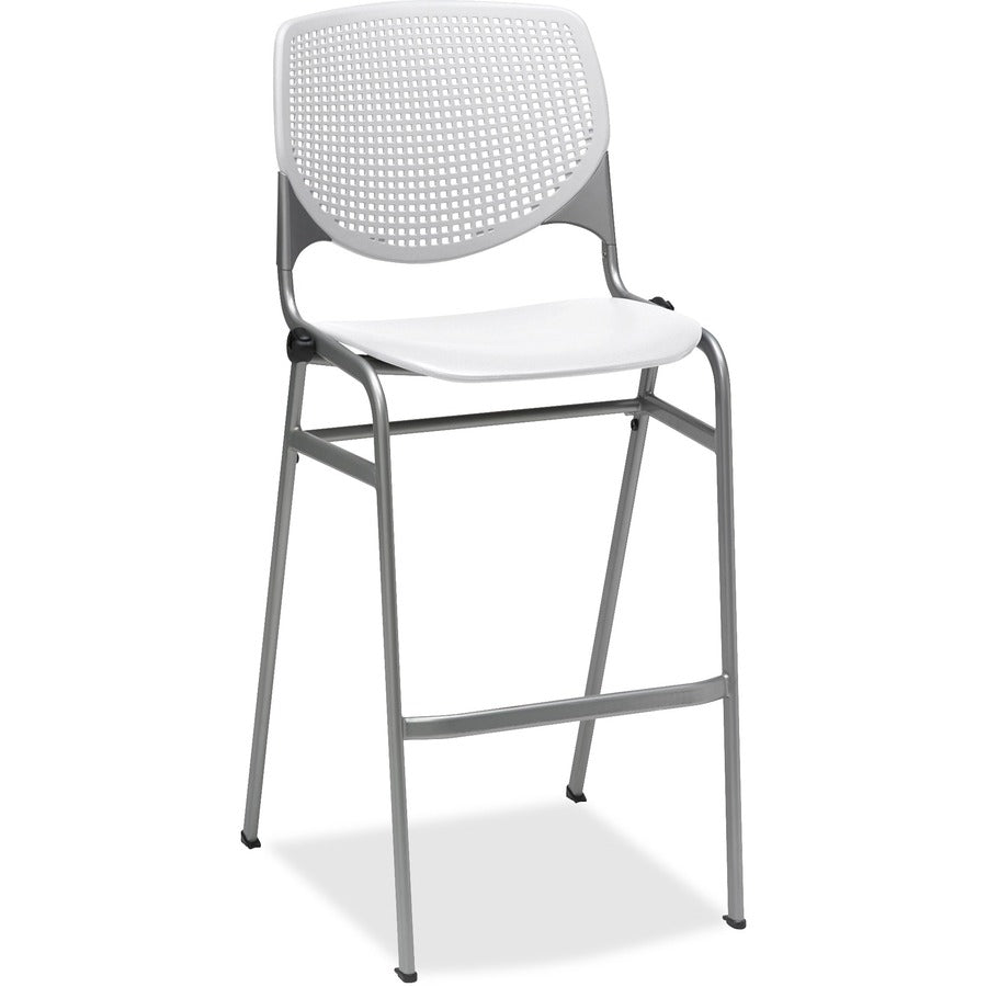 KFI 2300 BR2300 Bar Stool - White Seat Color - Polypropylene Seat Material - White Back Color - Polypropylene Back Material - Silver Frame Color - Tubular Steel Frame Material - Four-legged Base - Nylon - 1 Each