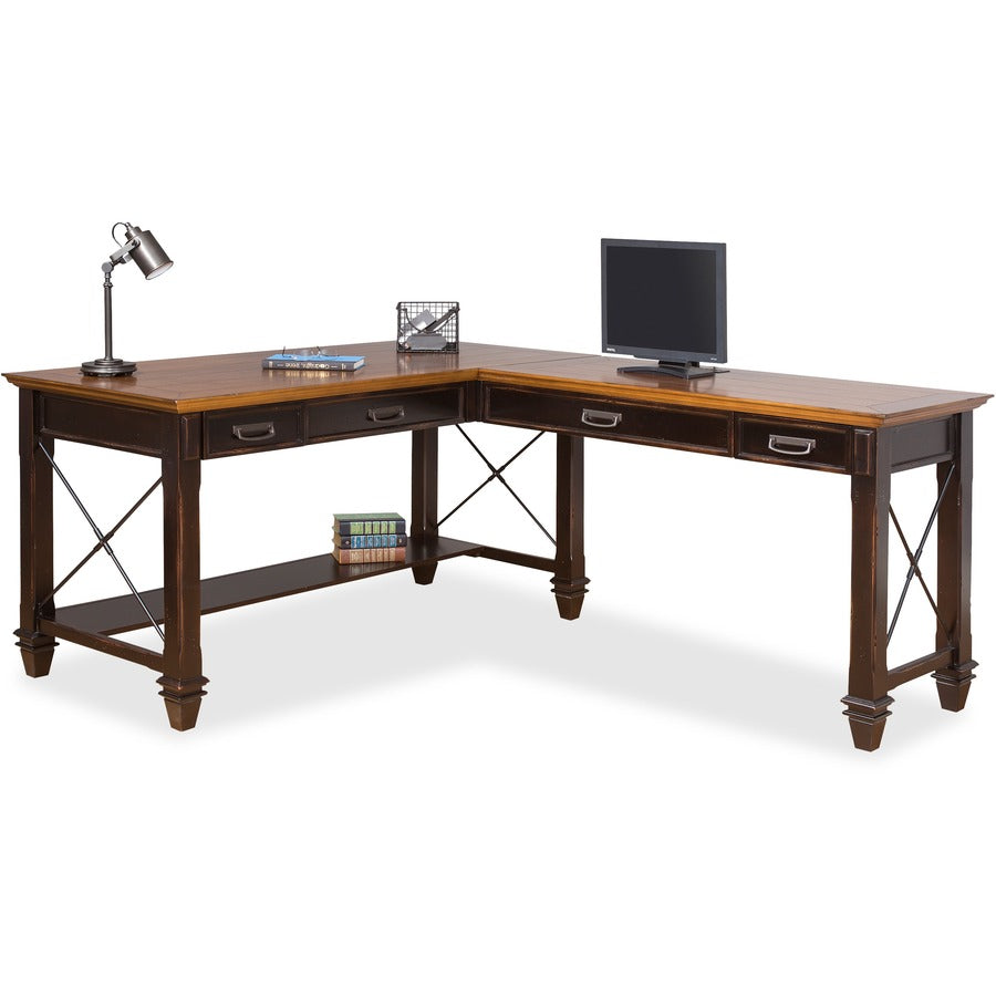 Martin Hartford Right Hand Facing Open L-Shaped Desk - 4-Drawer - 31" Height x 60" Width x 75.5" Depth - Total Drawer(s): 4 - Material: Wood Veneer - Finish: Vintage Black - AC Power Outlet, USB Connection - For Keyboard, Pencil, Home Office, Living Ar...