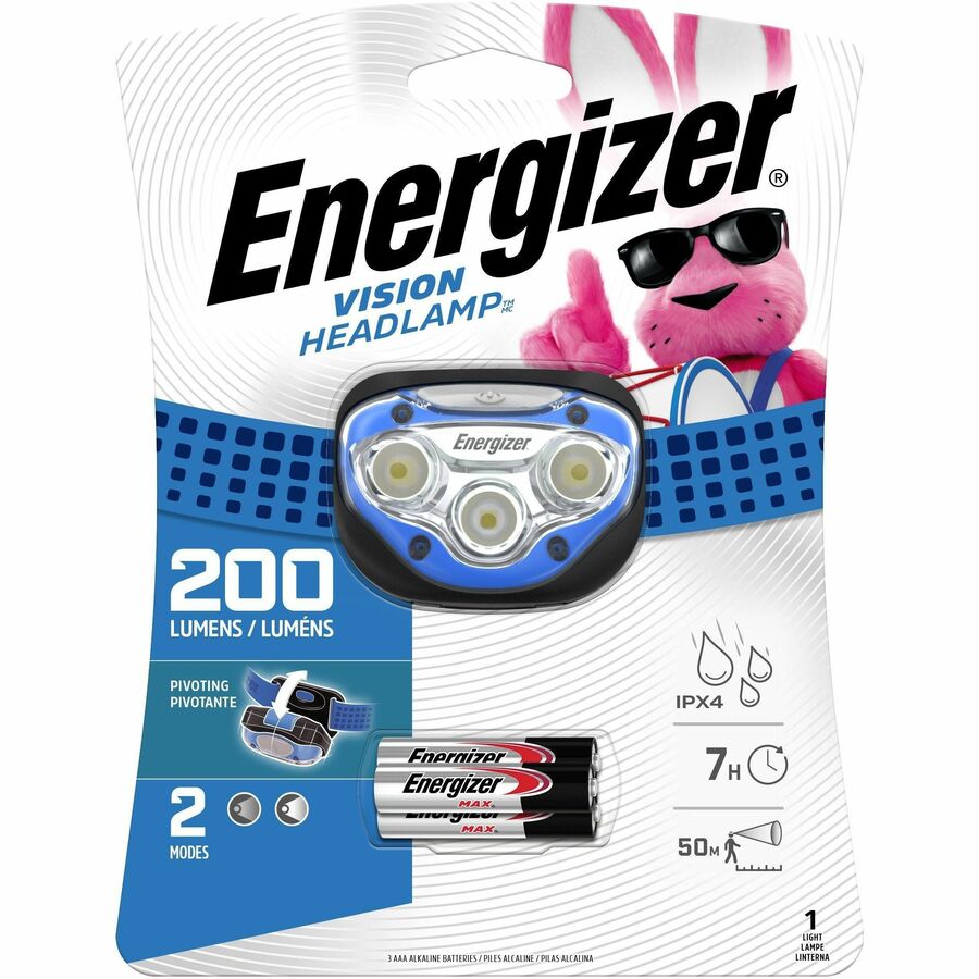 Energizer Vision LED Headlamp - LED - 100 lm Lumen - 3 x AAA - Battery - Impact Resistant, Water Resistant - Blue - 1 Pack