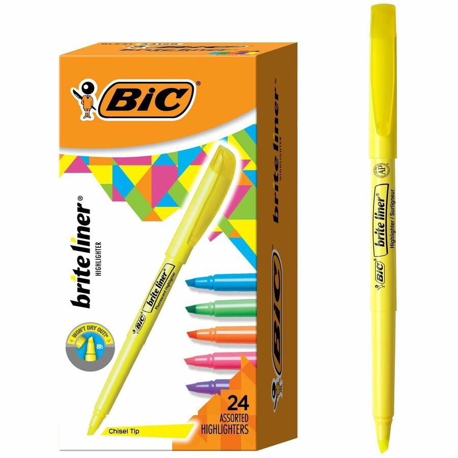 BIC Brite Liner Highlighter, Assorted - Fluorescent Assorted Ink - 1 Set