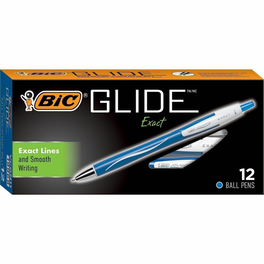 BIC Glide Exact Retractable Ballpoint - Retractable - Blue Ink - Blue, White Barrel - 12 / Dozen