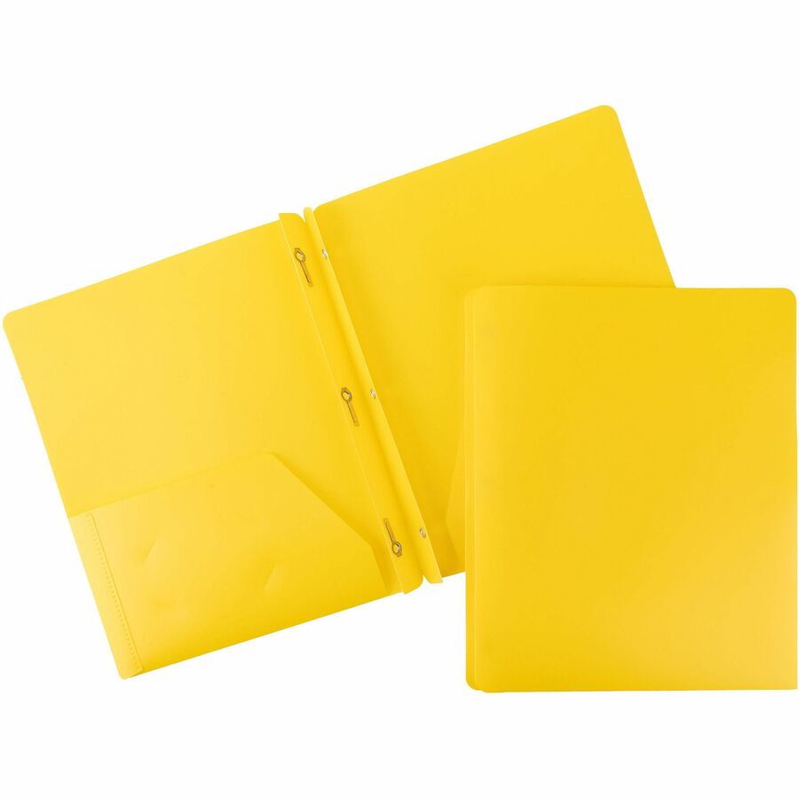 Business Source Letter Portfolio - 8 1/2" x 11" - 50 Sheets Capacity - 3 x Prong Fastener - 2 Pocket - Yellow - Durable, Spill Resistant, Wear Resistant, Card Holder - 1 Each