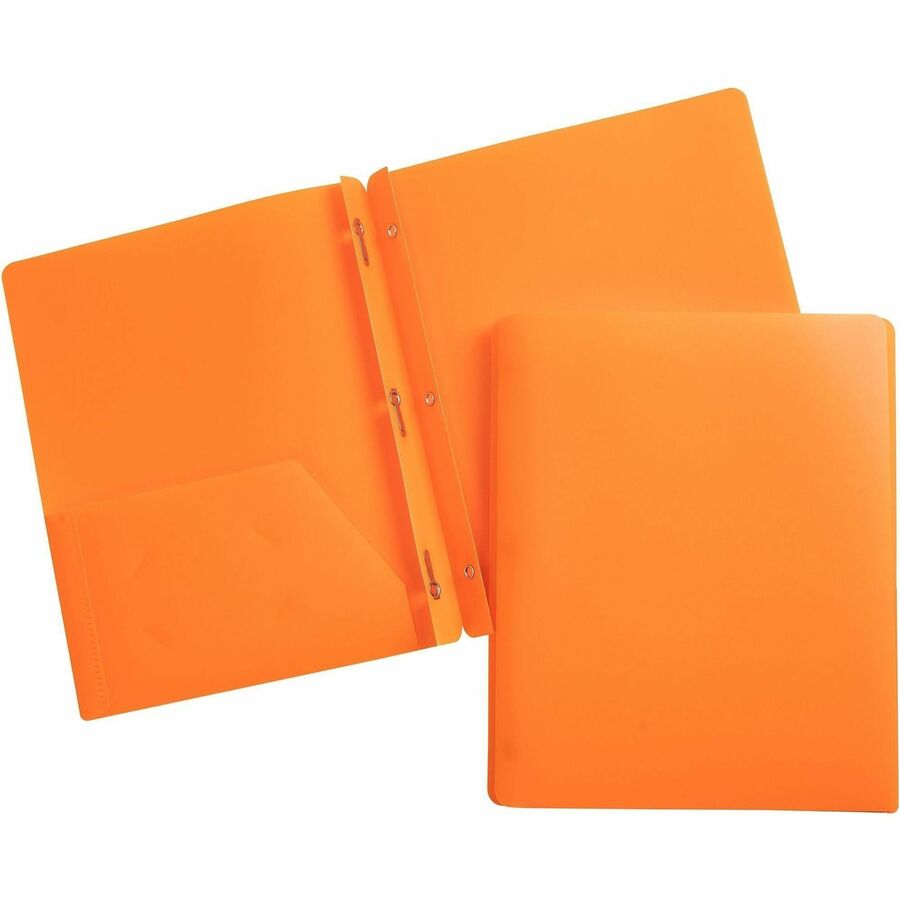 Business Source Letter Portfolio - 8 1/2" x 11" - 50 Sheets Capacity - 3 x Prong Fastener - 2 Pocket - Orange - Durable, Spill Resistant, Wear Resistant, Card Holder - 1 Each