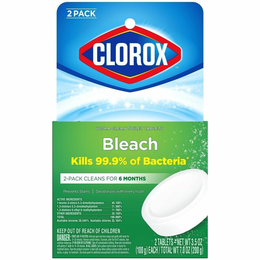 Clorox Ultra Clean Toilet Tablets Bleach - For Toilet Bowl - 3.50 oz (0.22 lb) - Recommended For: Germs Remover, Hard Water Remover, Mineral Deposit Remover, Limescale Remover - Deodorize - White - 2/Pack - 1 Each