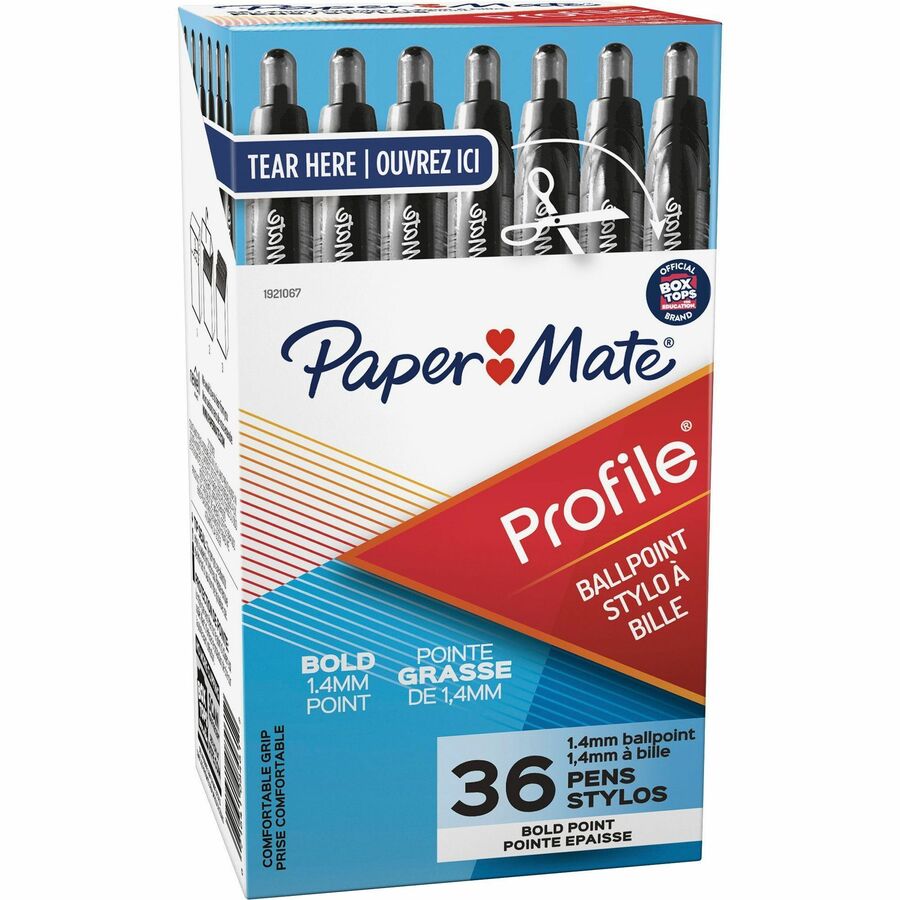 Paper Mate Retractable Profile Ballpoint Pens - Refillable - Retractable - Black Ink - Gel-based - Translucent Black Barrel - 36 / Pack