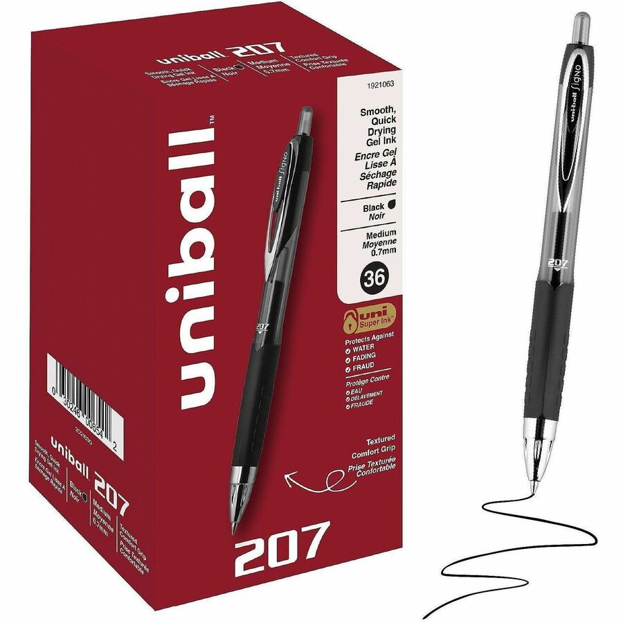 uniball™, 207 Gel Pen - Refillable - Retractable - Black Ink - Pigment-based - 36 / Pack