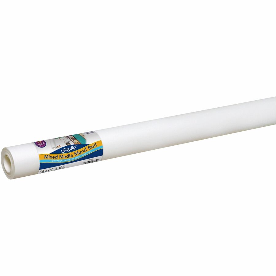 UCreate Mixed Media Paper Roll - Art Project, Drawing, Banner, Mural - 1" Height x 36" Width x 30 ft Length - White - 1 Roll