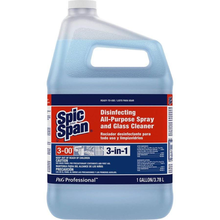 Spic and Span 3-in-1 All-Purpose Glass Cleaner - For Multipurpose - Concentrate - 128 fl oz (4 quart) - Fresh Scent - Recommended For: Grease Remover, Bacteria Remover, Virus Remover - Heavy Duty, Disinfectant, Anti-bacterial - Light Blue - 1 Each