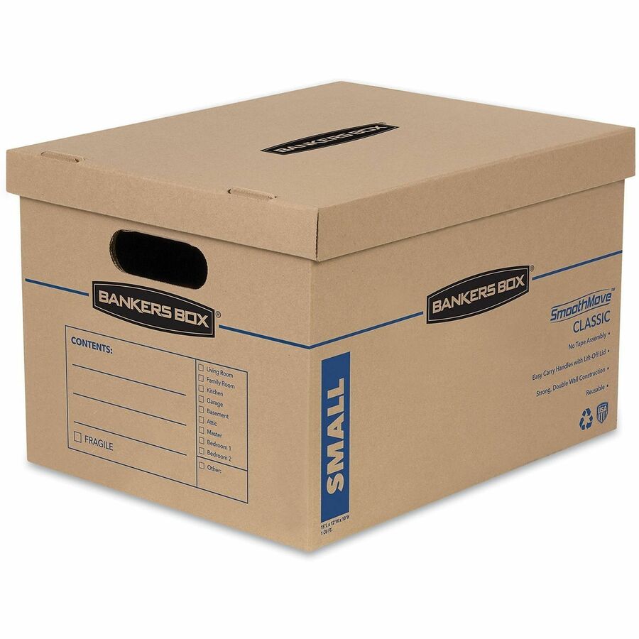 Bankers Box SmoothMove Classic Moving Boxes, Small 15pk - Internal Dimensions: 12" Width x 15" Depth x 10" Height - External Dimensions: 12.5" Width x 16.3" Depth x 10.5" Height - Lift-off Closure - Corrugated Cardboard - Kraft - 15 / Carton