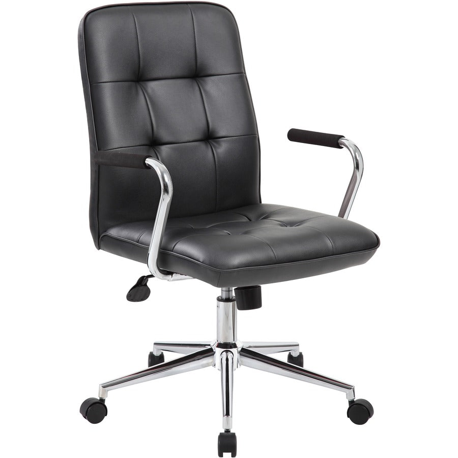 Boss Modern Office Chair with Chrome Arms - Black Seat Color - Vinyl Seat Material - Chrome, Black Frame Color - Chrome Frame Material - 5-star Base - Black - 1 Each