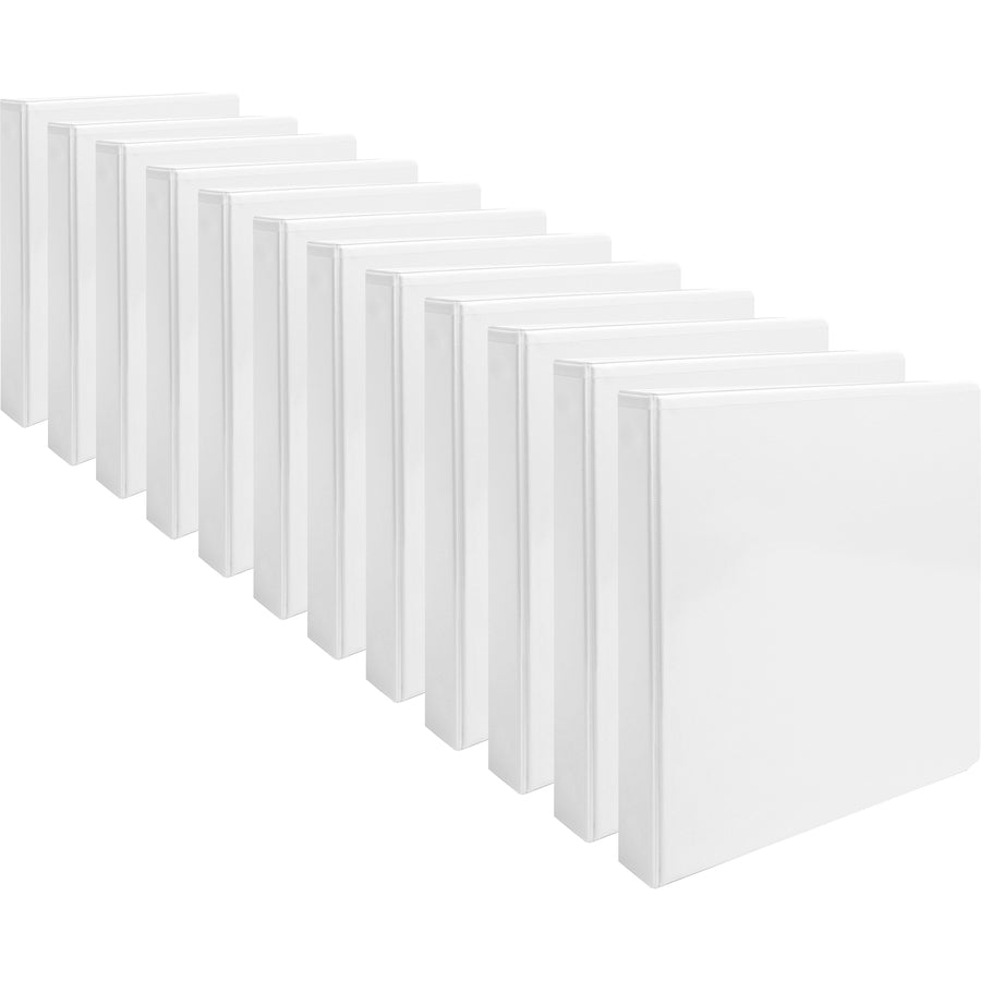 Business Source Round-ring View Binder - 1" Binder Capacity - Letter - 8 1/2" x 11" Sheet Size - 225 Sheet Capacity - Fastener: Round Ring - Pocket: 2, Internal - Chipboard, Polypropylene - White - Wrinkle-free, Gap-free Ring, Clear Overlay, Non Lockin...