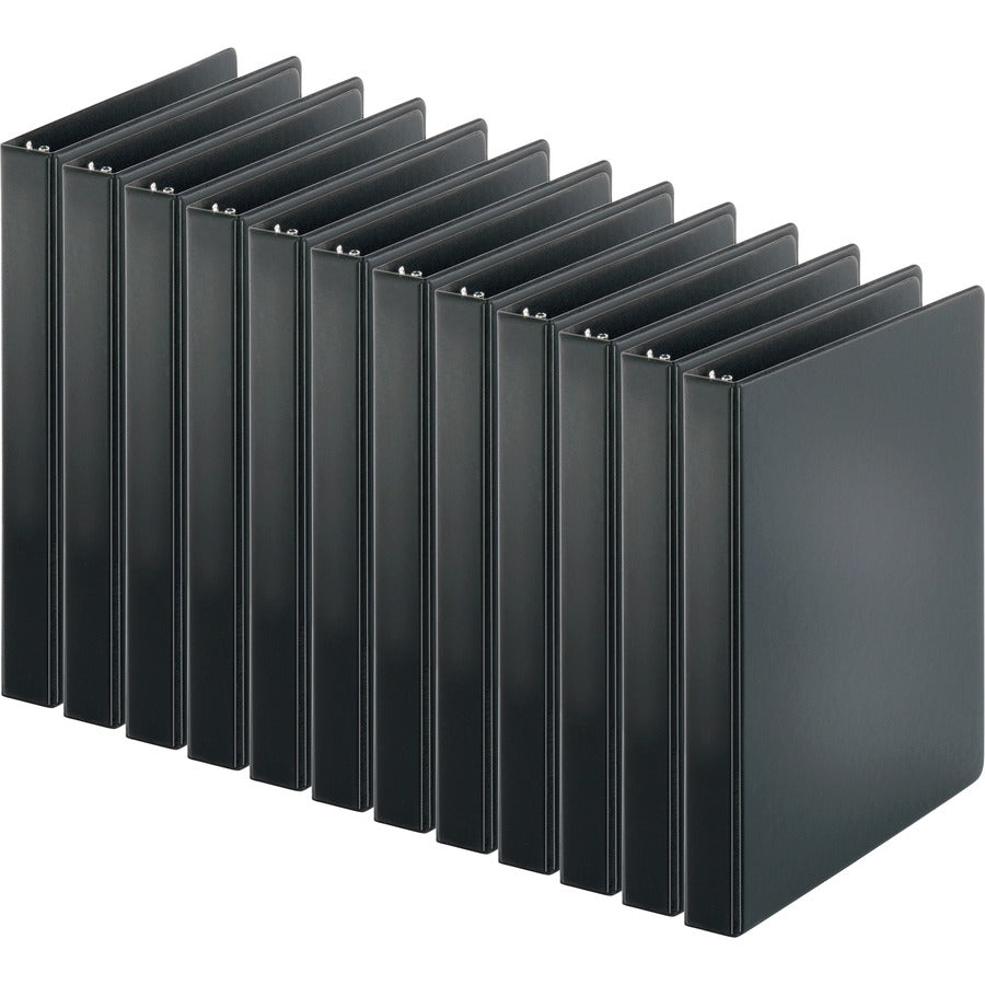 Business Source Basic Round-ring Binder - 1" Binder Capacity - Letter - 8 1/2" x 11" Sheet Size - 3 Ring - Fastener: Round Ring - Pocket: Inside Front & Back - Chipboard, Polypropylene - Black - 9.60 oz - Sturdy, Non Locking Mechanism, Exposed Rivet, O...