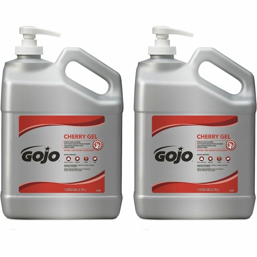 Gojo®, Cherry Gel Pumice Hand Cleaner - Cherry Scent - 1 gal - Pump Bottle Dispenser - Dirt Remover, Oil Remover, Grease Remover, Paint Remover, Tar Remover - Hand, Skin - Heavy Duty, pH Balanced, Pleasant Scent - 2 / Carton