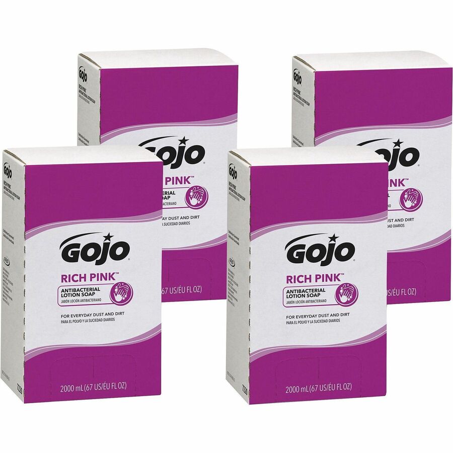 Gojo®, Rich Pink Antibacterial Lotion Soap Refill - 2.11 quart - Soil Remover - Antibacterial - 4 / Carton