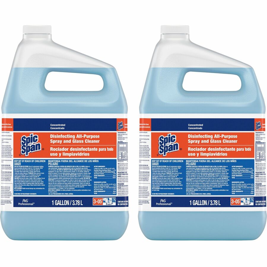 Spic and Span Disinfecting All-Purpose Spray and Glass Cleaner - For Multipurpose - Concentrate - 128 fl oz (4 quart) - Recommended For: Grease Remover, Germs Remover - Streak-free, Disinfectant - Clear Blue - 2 / Carton