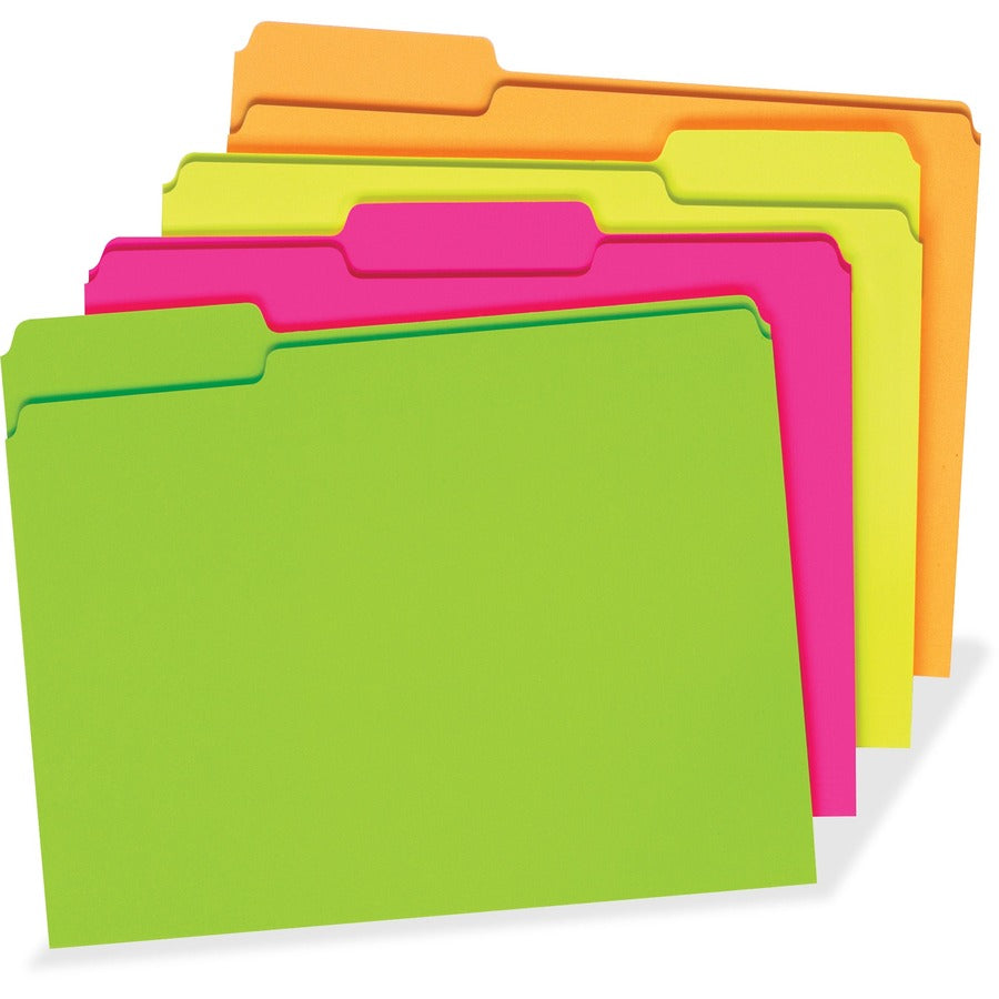 Pendaflex 1/3 Tab Cut Letter Recycled Top Tab File Folder - 8 1/2" x 11" - 150 Sheets Capacity - Top Tab Location - Assorted Tab Position - 11 pt. - Fluorescent Pink, Fluorescent Orange, Fluorescent Green, Fluorescent Yellow - Sturdy - 10% Recycled - 2...