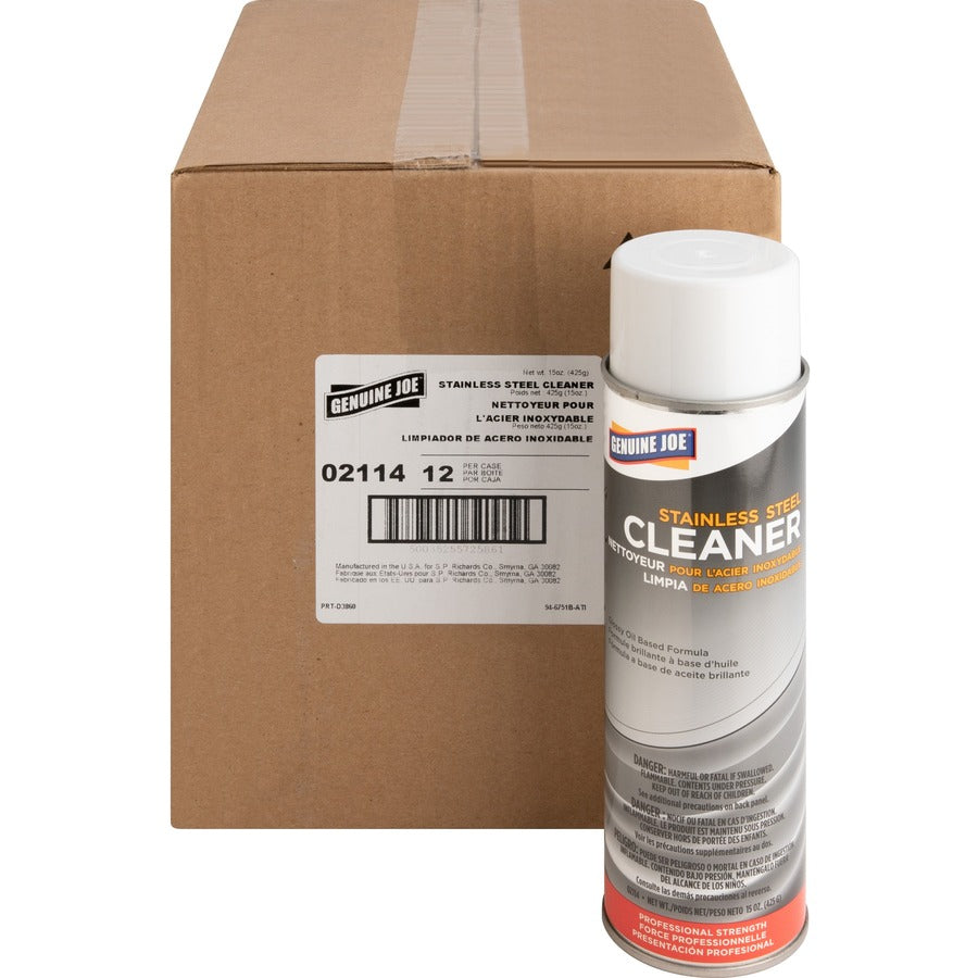 Genuine Joe Stainless Steel Cleaner - For Multipurpose - 15 fl oz (0.5 quart) - Luster - Multi Can - 12 / Carton