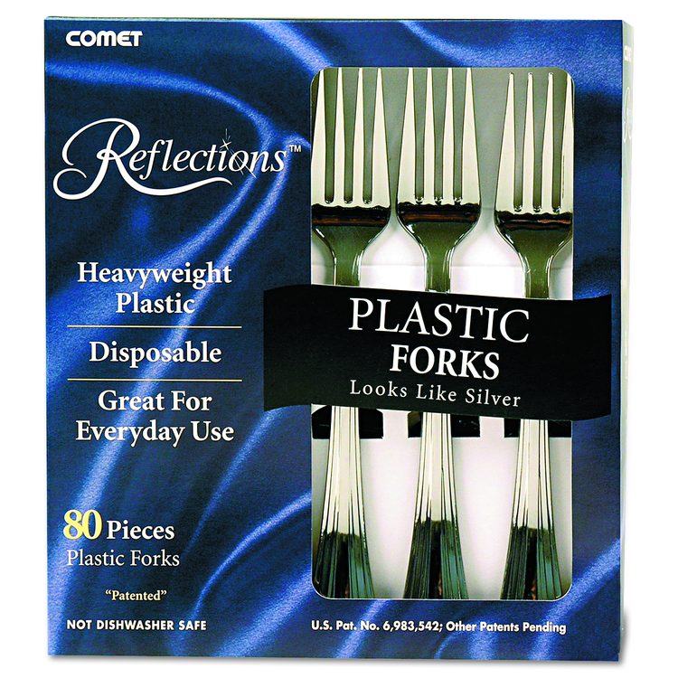 Reflections Heavyweight Plastic Utensils, Fork, Silver, 80/Box