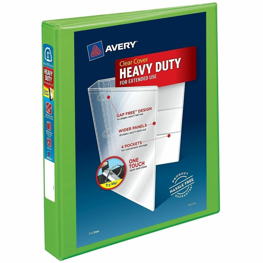 Avery®, Heavy-Duty View Binders - Locking One Touch EZD Rings - 1" Binder Capacity - Letter - 8 1/2" x 11" Sheet Size - 275 Sheet Capacity - 275 x 1" Ring - Fastener: Ring - Pocket: 4, Internal - Polypropylene - Chartreuse - Adhesive, Clear Overlay...