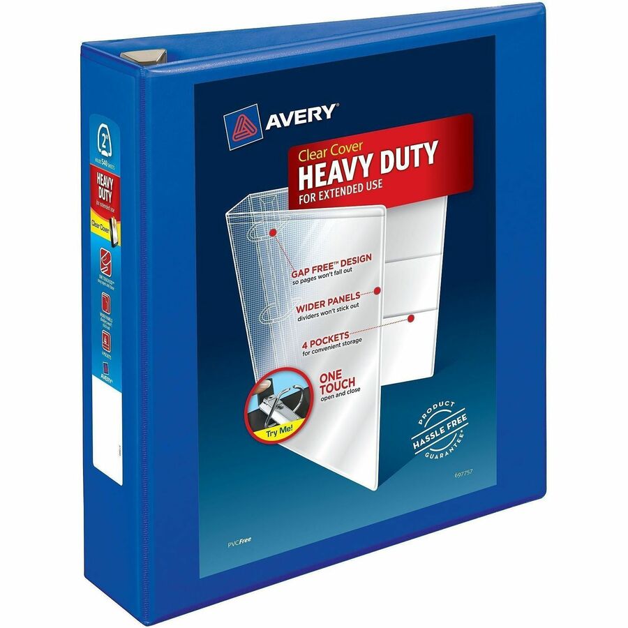 Avery®, Heavy-Duty View Binders - Locking One Touch EZD Rings - 2" Binder Capacity - Letter - 8 1/2" x 11" Sheet Size - 540 Sheet Capacity - 540 x 2" Ring - Fastener: Ring - Pocket: 4, Internal - Polypropylene - Pacific Blue - Adhesive, Cover, Divid...