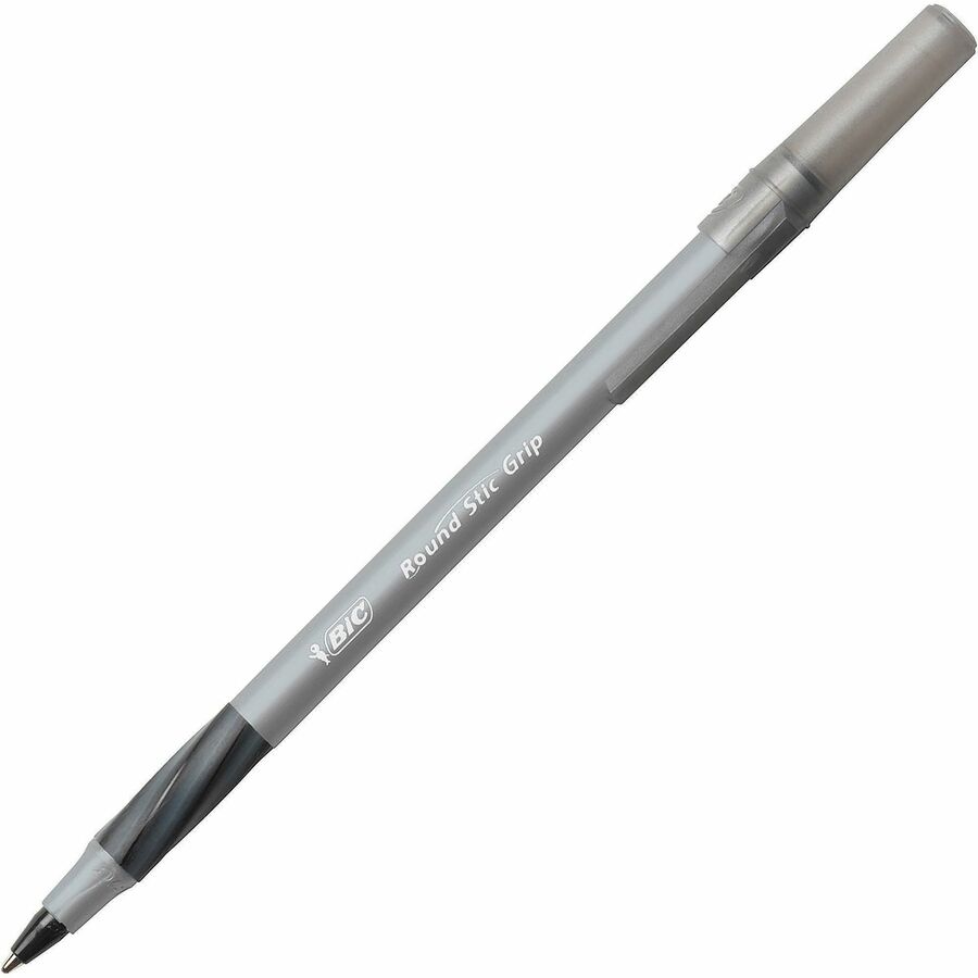 BIC Round Stic Grip Ballpoint Pen - Black Ink - Brass Tip - 36 / Box