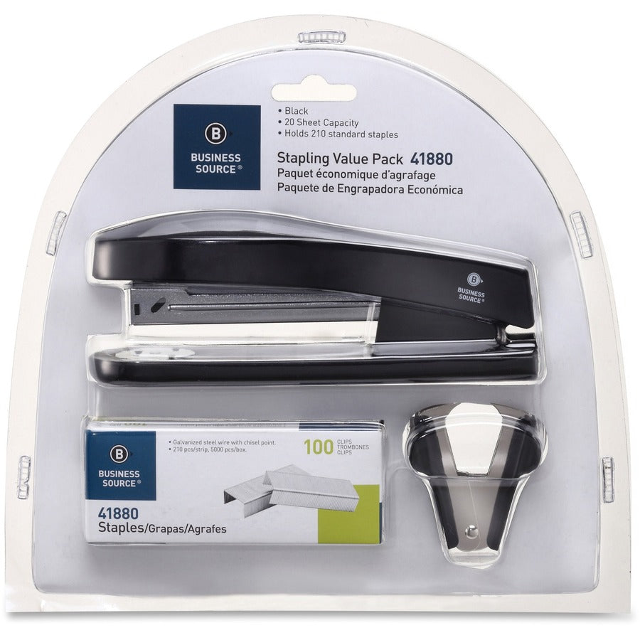 Business Source Stapling Value Pack - Staples Upto 20 Sheet of 20lb Paper - Holds Upto 210 Staple - Full Strip - Black - 3 / Pack