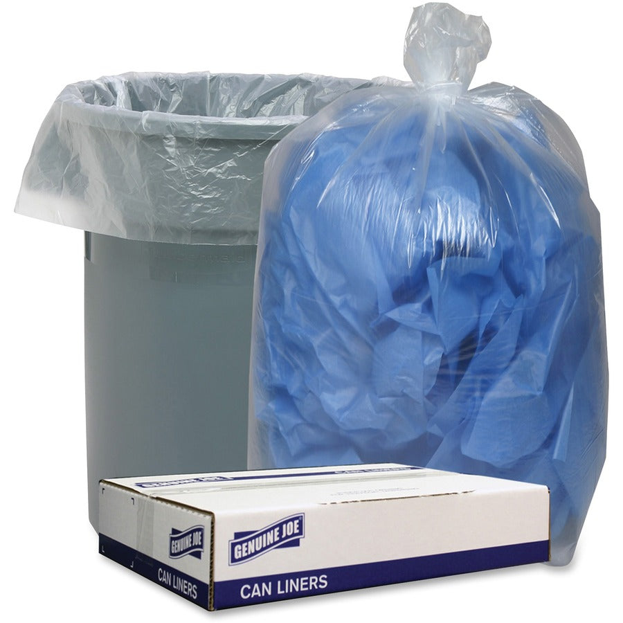 Genuine Joe Clear Low Density Can Liners - 60 gal Capacity - 58" Length x 38" Width x 1.10 mil (28 Micron) Thickness - Low Density - Clear - 100 / Carton