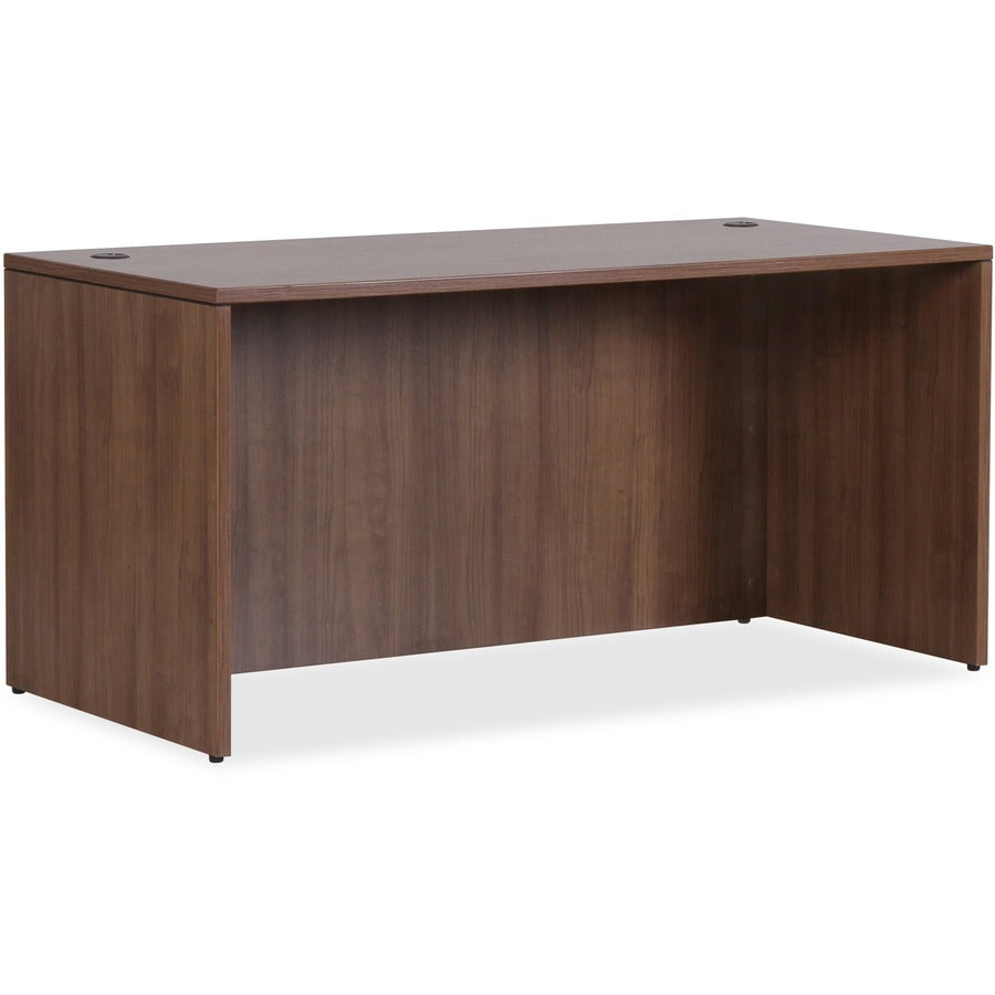 Lorell Essentials Series Rectangular Desk Shell - 1" Thickness Top, 29.5" Height x 59" Width x 29.5" Depth Desk - Finish: Walnut Laminate - Lockable, Grommet, Modesty Panel, Adjustable Feet - For Office - 1 Each