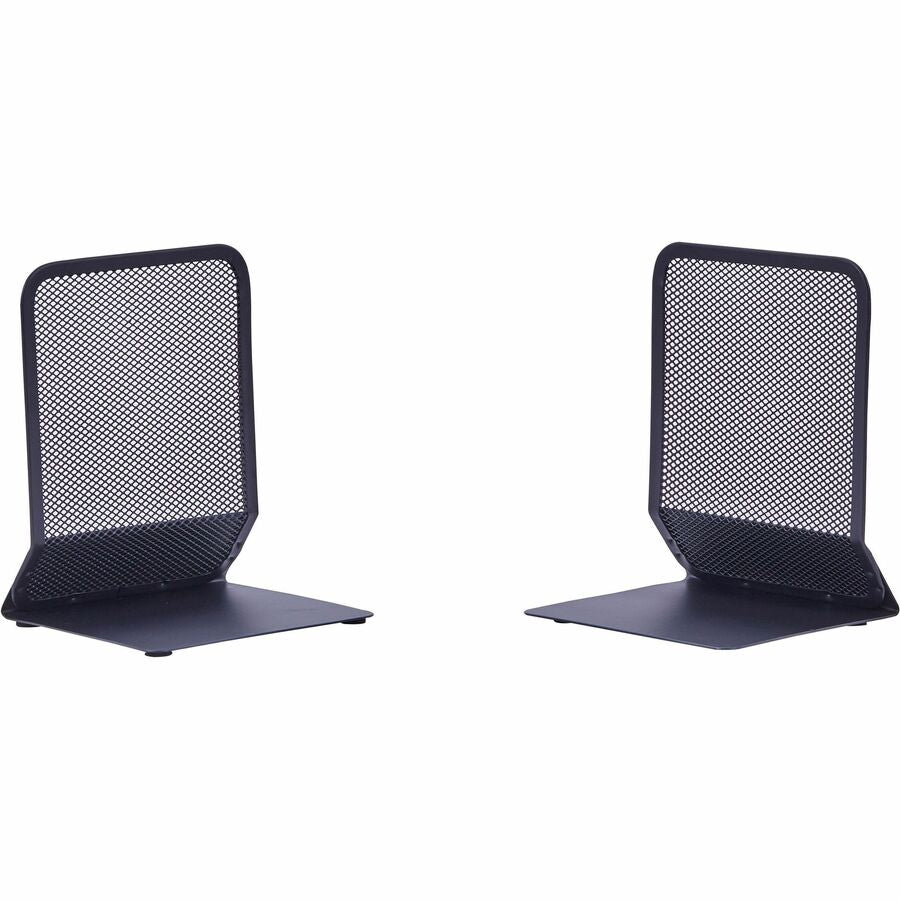 Lorell Mesh Bookends - 7" Height x 5.38" Width x 5.25" Depth - Desktop - Sturdy - Black - Steel, Mesh - 2 / Pair