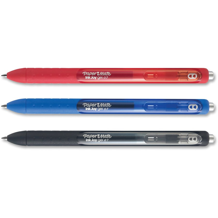 Paper Mate InkJoy Gel Pen - Retractable - Black, Blue, Red Ink - Gel-based - Black, Blue, Red Barrel - 3 / Pack