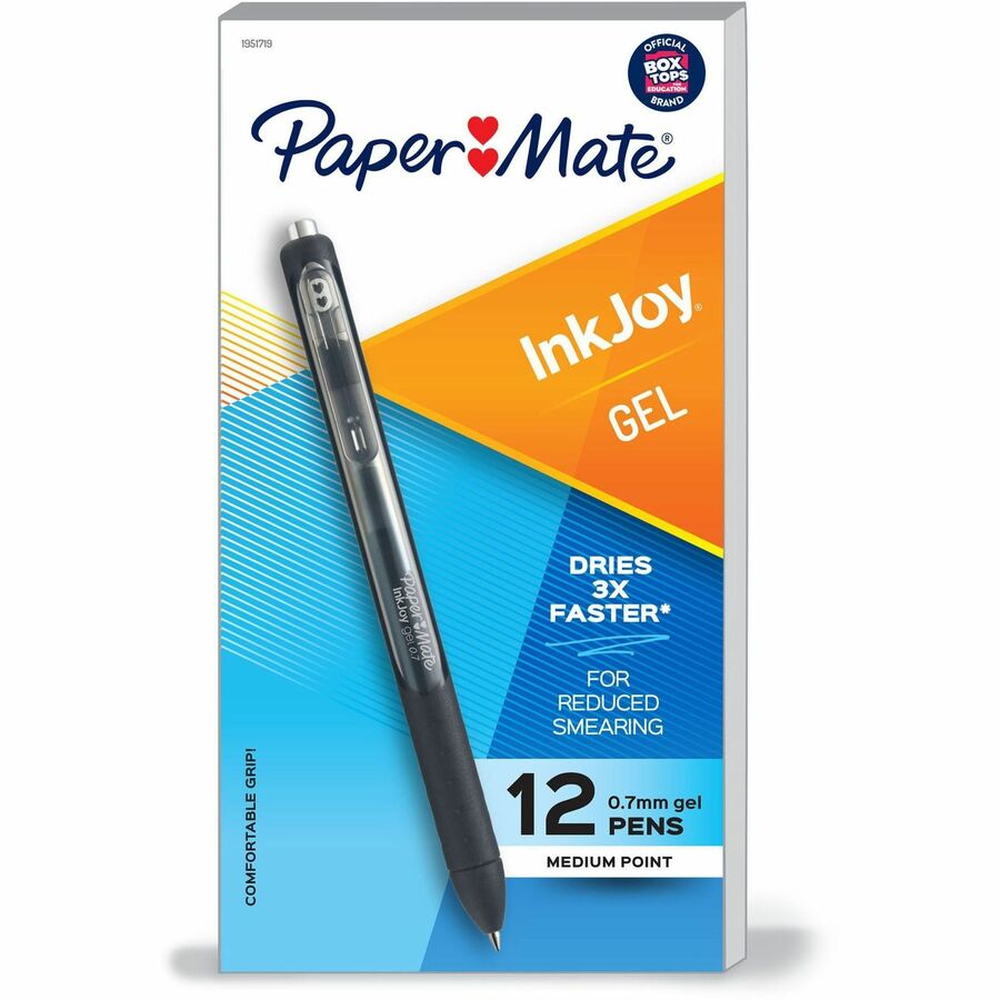 Paper Mate InkJoy Gel Pen - Retractable - Black Ink - Gel-based - Black Barrel - 12 / Dozen